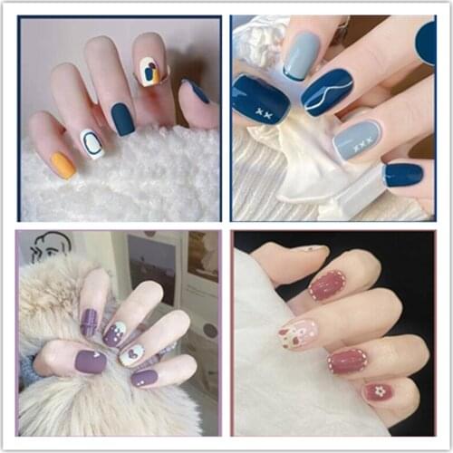 Fake Nails with Glue Art Tips Press on Tipsy Kiss False Nail Full Cover Designs Box Artificial Set Display Clear Stick Coffin