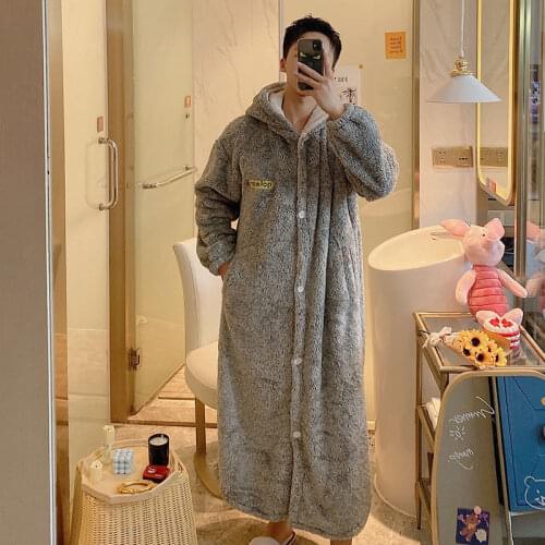 Coral Fleece Male Robe Winter New Flannel Warm Sleepwear Men Thicken Bathrobe Lounge Nightgown Oversized Leisure Home Clothes