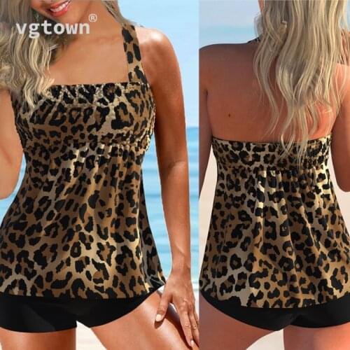 2022 New Plus Size 5XL 6XL Women Swimsuit Tankini Set Swim Wear Summer Leopard Print Two Piece Swimwear Female Bathing Suit