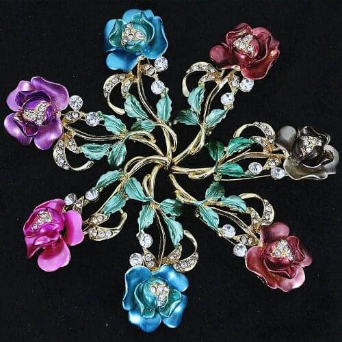 New arrival brooches for women charms multicolor rose flower 30*69mm white crystal rhinestone pins love weddings jewelry B1241