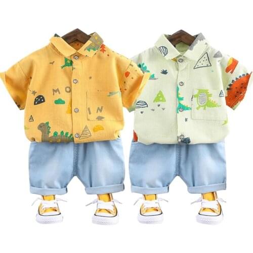 Boys Girls Children Suit 2021 Summer New Fashion Dinosaur Print Clothing Wear For Kid Casual 2PCS Short Sleeve Shirt + Pants Set
