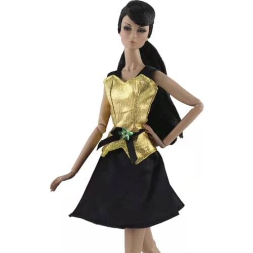 1/6 BJD Clothes Sleeveless Gold Black Short Dresses for Barbie Doll Clothes Outfits Princess Party Gown 11.5" Dolls Accessories