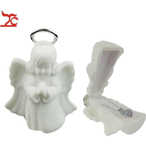 Luxury White Angel Jewelry Gift Box Flocking Velvet Ring Necklace Storage Packaging Display Case Lovers Earring Pendant Box