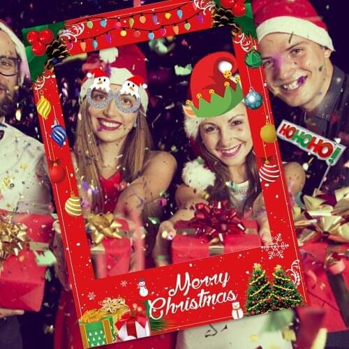 Merry Christmas Paper Photos Props Frame Navidad Kids Favors Xmas Party New Year Photobooth Booth Props Decoration Supplies