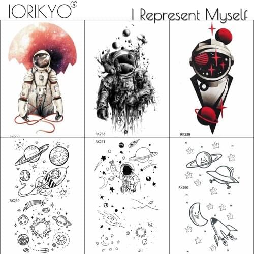 Hand Gadgets Temporary Astronaut Tattoos Stickers Women Cosmonaut Fake Tattoo Body Art Arm Chest Star Water Transfer Tatoo Paste