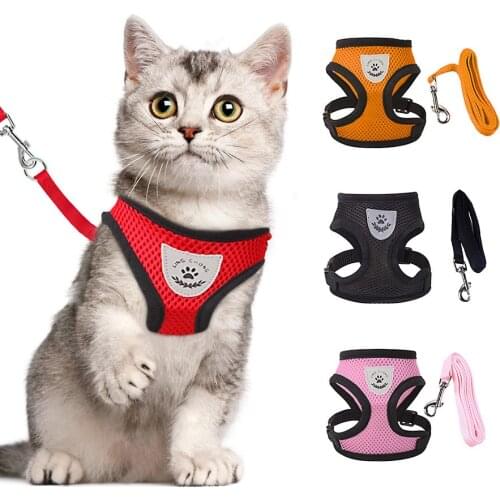 Mesh Cat Harness and Leash Breathable Reflective Kitten Cats Harnesses Small Dog Puppy Harness for French Bulldog Chihuahua Pug