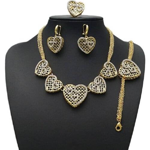YULAILI Nigerian Wedding Jewelry Sets For Woman Fashion Dubai Gold Heart Design Necklace Earrings Bracelet Ring Accessories