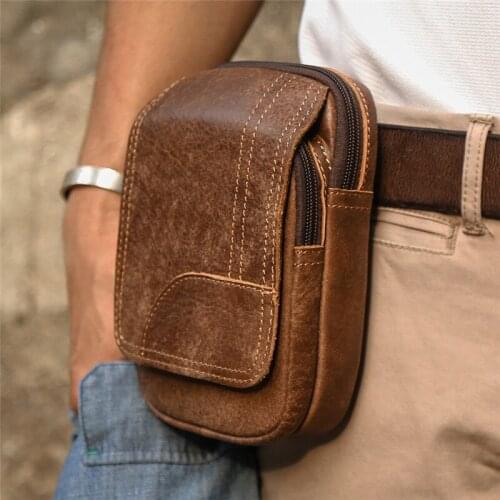 Vintage Men Bag Man Waist Pack Genuine Leather Mens Fanny Pack Waist Bag For Men Bag Mens Belt Bag Phone Pocket Outdoor