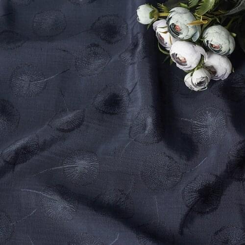 High-grade Cotton and linen blend fabric Dandelion jacquard Navy Blue tissu Dress, cheongsam fabric for dress