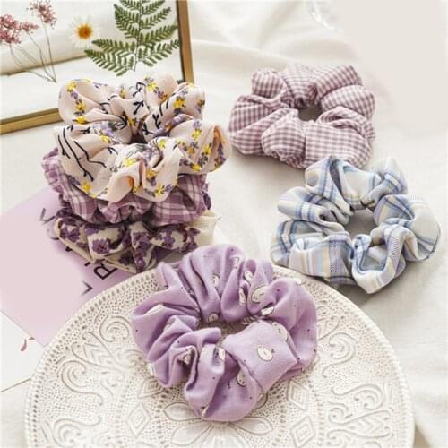 Vintage Hair Ring Women Elastic Rubber Bands Plaid Floral Print Stretch Headband Girls Hair Rope Ties Striped Hair Accessories