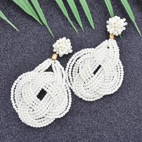 New Korean Style White Peatl Drop Earring Women Handmade Elegant Bridal Beaded Statement Earring Wedding Party Jewelry Gift