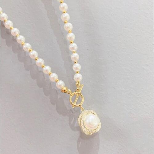BOTU 2021 Temperament Irregular Shaped Necklace Freshwater Natural Pearl Women Retro Elegant Pendant Necklace Jewelry for Women