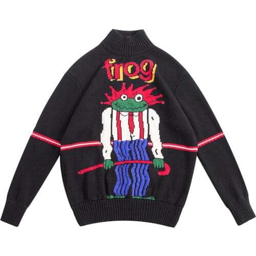 Winter Thick Warm Pullover Knitwear Women Ugly Frog Jacquard Black Sweater New Design Harajuku Original Female Knitted Tops