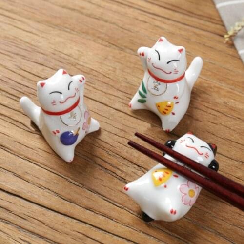 1PCS Ceramic Chopstick Holder Painted Lucky Cat Shou Bao Fu For DIY Home Dining Table Accessories Supplies