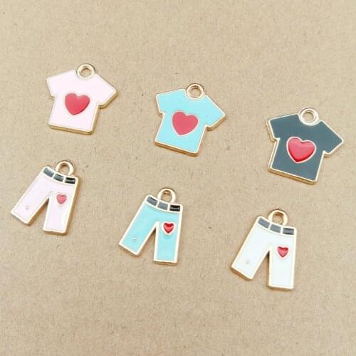 10pcs Cute Love Cloth Design DIY Enamel Necklace Bracelet Pendants Charms Handmade Alloy Jewelry Decoration Accessories YZ500