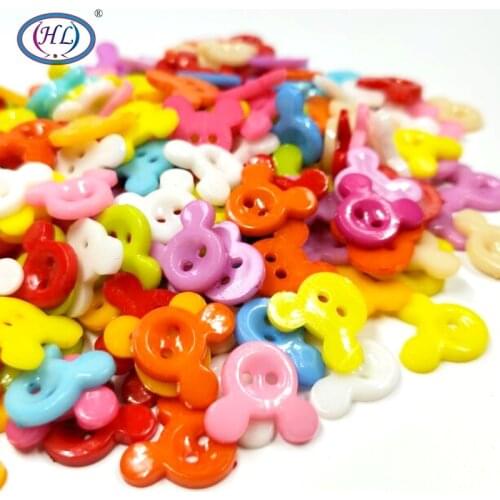 HL 100/200pcs Mix Colors Mouse Head Flatback Plastic Buttons Childrens Garment Sewing Accessories DIY Scrapbooking 15mmx14mm