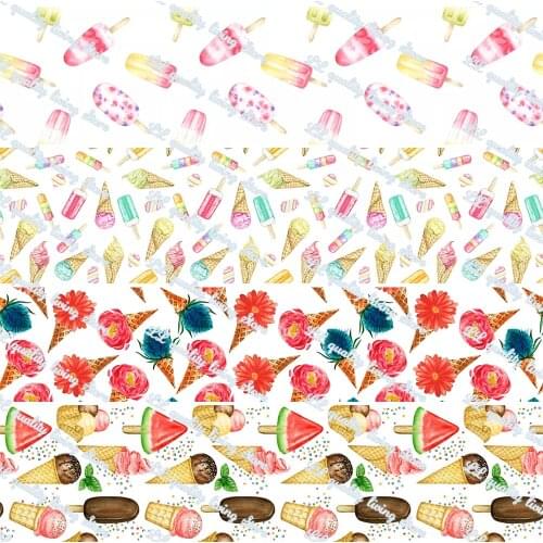 16-75MM Ice Cream Printed Grosgrain Ribbon 50 Yards/Roll Tape Clothing Bakery Gift Wrapping Accessory Hairbow Head