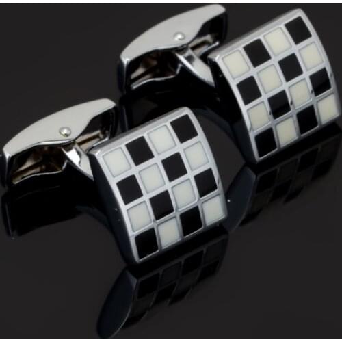 2019 jewelry shirt cufflinks for mens Brand cuff button manchette black white Plaid cuff link High Quality abotoaduras Jewelry