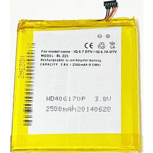 3.8V 2500mAh WD406170P BL-215 For i-mobile IQ 5.8 6.6 6.7 6.7A DTV Battery