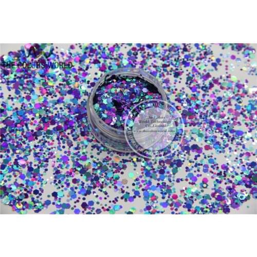 AL7258-144 Mix Holographic Colors Hexagon shapes Glitter for nail art and DIY decoration 1Pack =50g