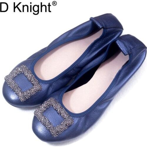 Genuine Leather Shoes Woman Loafers Slip On Ballet Flats Crystal Lady Ballerines Flat 2020 Spring Autumn Women Flats Shoes Women