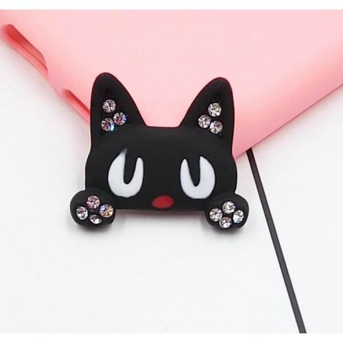 Big Sale 2pcs Alloy Stickers for Phones DIY Accessories Cute Black Crystal Cat Kitten Jewelry Findings/Sets/Making Materials