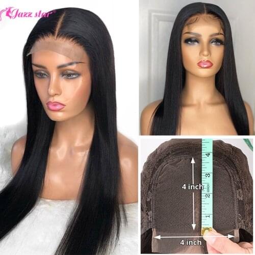 Brazilian 4*4 Lace Closure Wig Straight Human Hair Wigs For Black Women Non-Remy Jazz Star 150% Density Lace Wig with Baby Hair