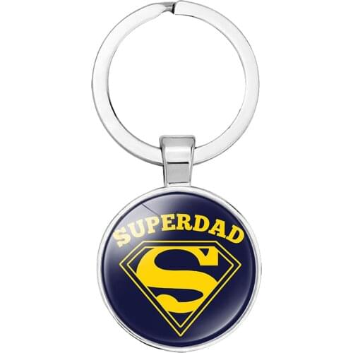 Best Dad Keychain Fathers Day Gift Glass Alloy Round Pendant Love My Dad Pattern Cute Key Ring