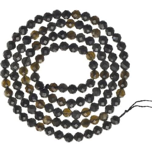 Black-gold Beads 3mm-2mm Jin Yao Stone Faceted Loose Beads For Making jewelry Bracelets 15inch Wholesale H535