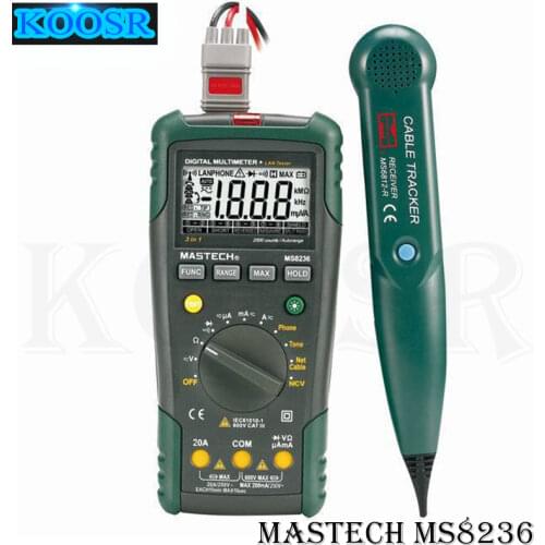 MASTECH MS8236 Digital Auto Range Multimeter LAN Tester Net Cable Tracker Tone Telephone line Check Non-contact Voltage Detect