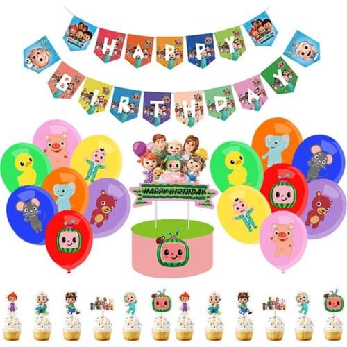 Cocomelon Latex Balloon With Cake Topper Banner Happy Birthday Baby Shower Party Supplies Decoration Kid Toy Child Favors