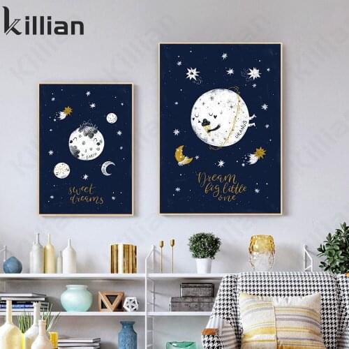 Baby Room Home Decoration Canvas Painting Boy Room Blue Planet Painting Print Wall Poster Cartoon Wall Sticker Art Home Decor