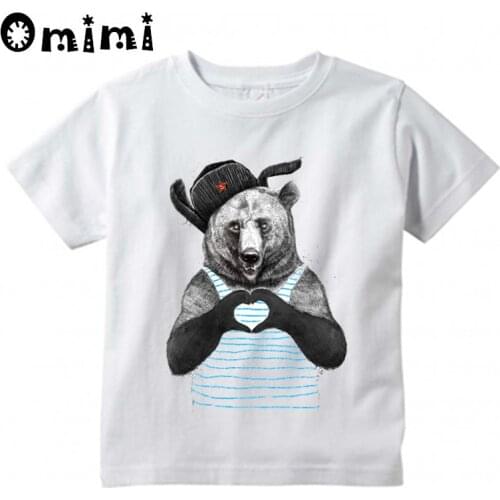 Kids Russian Chewbacca/Bear Design T Shirt Boys/Girls Great Kawaii Short Sleeve Tops Childrens Funny White T-Shirt,ooo6046