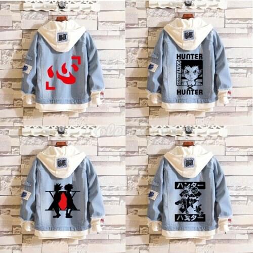 S-4XL HUNTER x HUNTER Denim Coat Anime Cosplay Costumes Unisex Casual Cartoon Cowboy Hooded Jacket Outwear C65M194