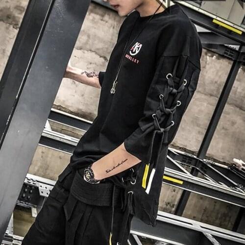 Five-point sleeves half-sleeved T-shirt male hair stylist personality decorative tide loose sleeves bottoming shirt mens cloth