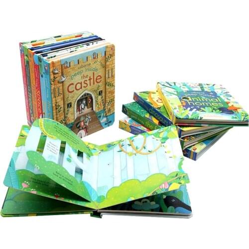 Cardboard Color English Story Books Hollow Fairy Tale Animals Little Riding Hood Little Mermaid Kids Learing Book 19.5*16.5cm