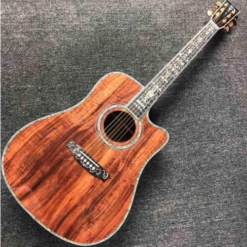 Solid Koa Wood Top Round Body Ebony Fingerboard Classic Acoustic Guitar with Pickup 301
