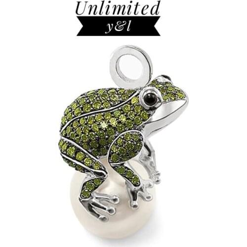 Green CZ Pave Setting Frog Pearl Ball Pendant for Necklace Women Men Thomas Style Silver Fashion DIY Jewelry Making 2018 New