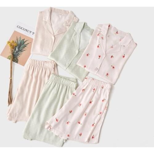 Hanxiuju Summer Fresh Fashion Womens Shorts Pajama Sets Soft Viscose Casual Sleepwear Loose Nightwear Various Color Selection