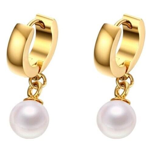 Fashion Accessory Jewelry 8mm Titanium Steel Pearl Earrings Womens Fashion Earrings