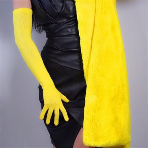 Fashion Long Wool Gloves 55cm Knitting Five Fingers High Elastic Wool Women Warm Yellow S00235-8
