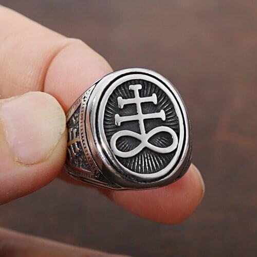 Retro Ethnic Belief Satan Cross Ring Stainless Steel Mens Gothic Biker Jewelry Ring Wholesale Free Shipping
