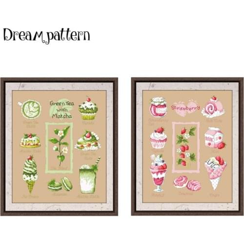 Green tea with matcha cross stitch kit package 18ct 14ct 11ct flaxen linen cloth cotton thread embroidery DIY handmade needlewo