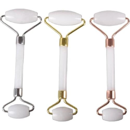 Jade Face Roller Tool Natural White Stone Massage Rollers Facial SPA Acupuncture Scraping Healing Body Neck Health Care Crystal