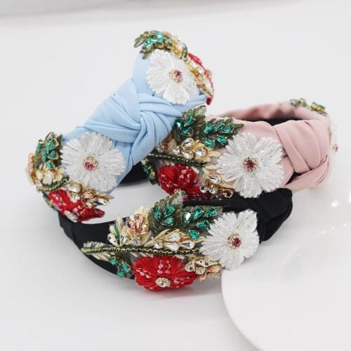 New fashion rose flower rhinestone headband ladies cloth hand-sewn exquisite personality European and American hair 829