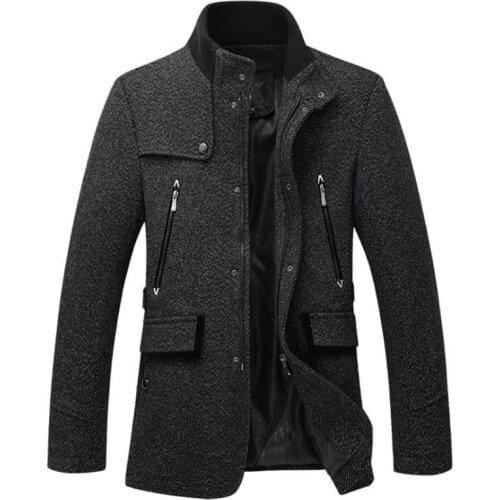 New Wool Blend Jacket Men Autumn Winter Slim Fit Woolen Coat Casual Trench Coat Men Zippers Brand Overcoats High quality
