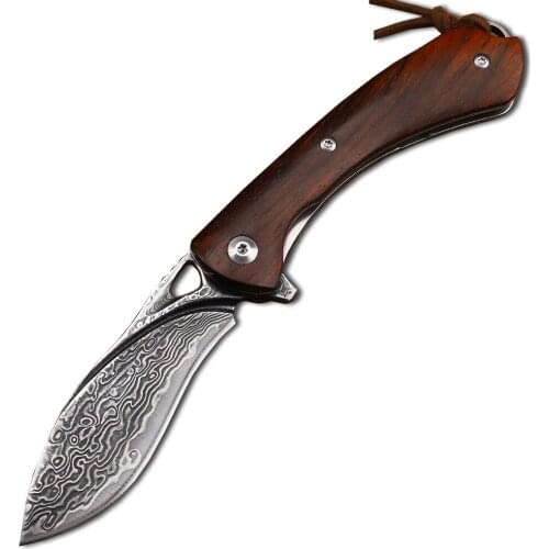 VG10 Damascus Blade Rosewood Handle Outdoor Tactical Rescue Hunting Self-defense EDC Tool Dog Leg Pocket Fruit Folding Knife