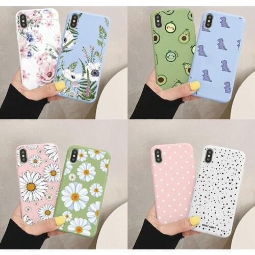 Couples Phone Case For iPhone 12 11 Pro Max XR X 7 8 Plus XS Max 12 Mini SE 2020 Cute Flower Dinosaur Silicone Back Cover Fundas