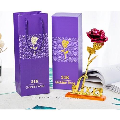 24k Gold Plated Rose With Love Holder Box Gifts Large Gold Leaf Flower for Valentines Day Mothers Day Artificial Decorations