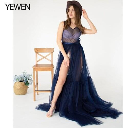Simple See Through Tulle Maternity Dress Long Woman Formal Party Night Dress Fluffy Maxi Photoshoot Dress YEWEN